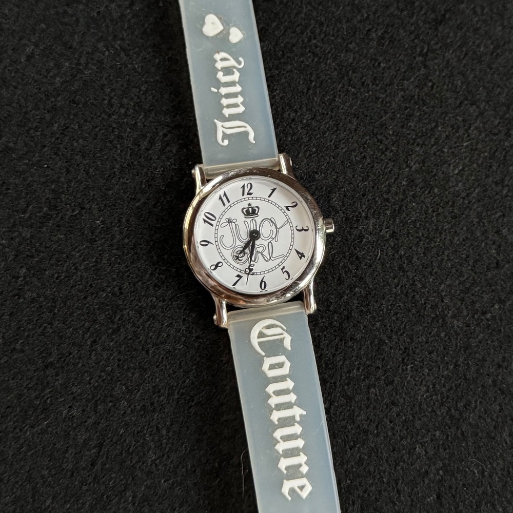 VTG Juicy Couture Girl Watch JC/22.3.25 Clear Strap Y2K Logo Heart Rare Quartz